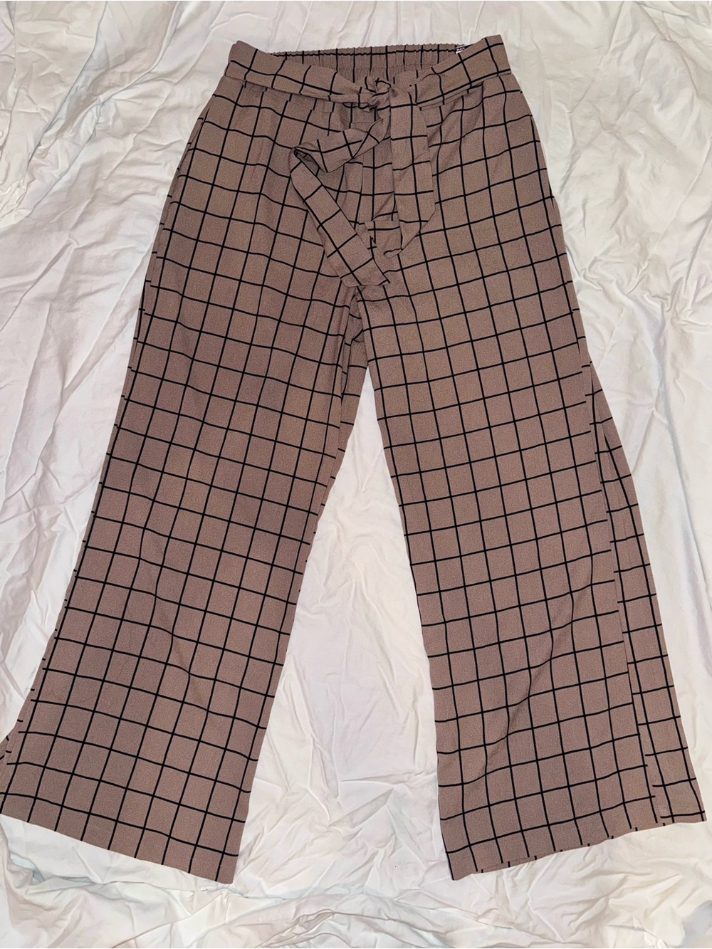 Blu Pepper Taupe Windowpane Wide Leg Pants Size L